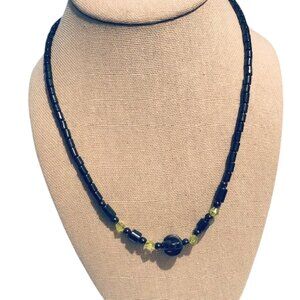 Hematite Black Stones Yellow Crystal Beaded Necklace